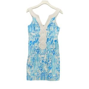 Lilly Pulitzer Women Valli Shift Toile La Via Preppy Coastal Resort Dress 4 Blue